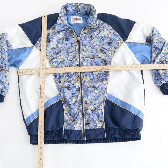 Vintage 90s Active Frontier Navy White Gold Aztec Zip Up Bomber Jacket L - Picture 4 of 13